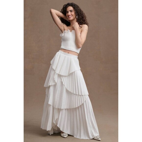 AMUR Ophelia Pleated Taffeta Maxi Skirt White Womens Size 8 - Picture 2 of 12